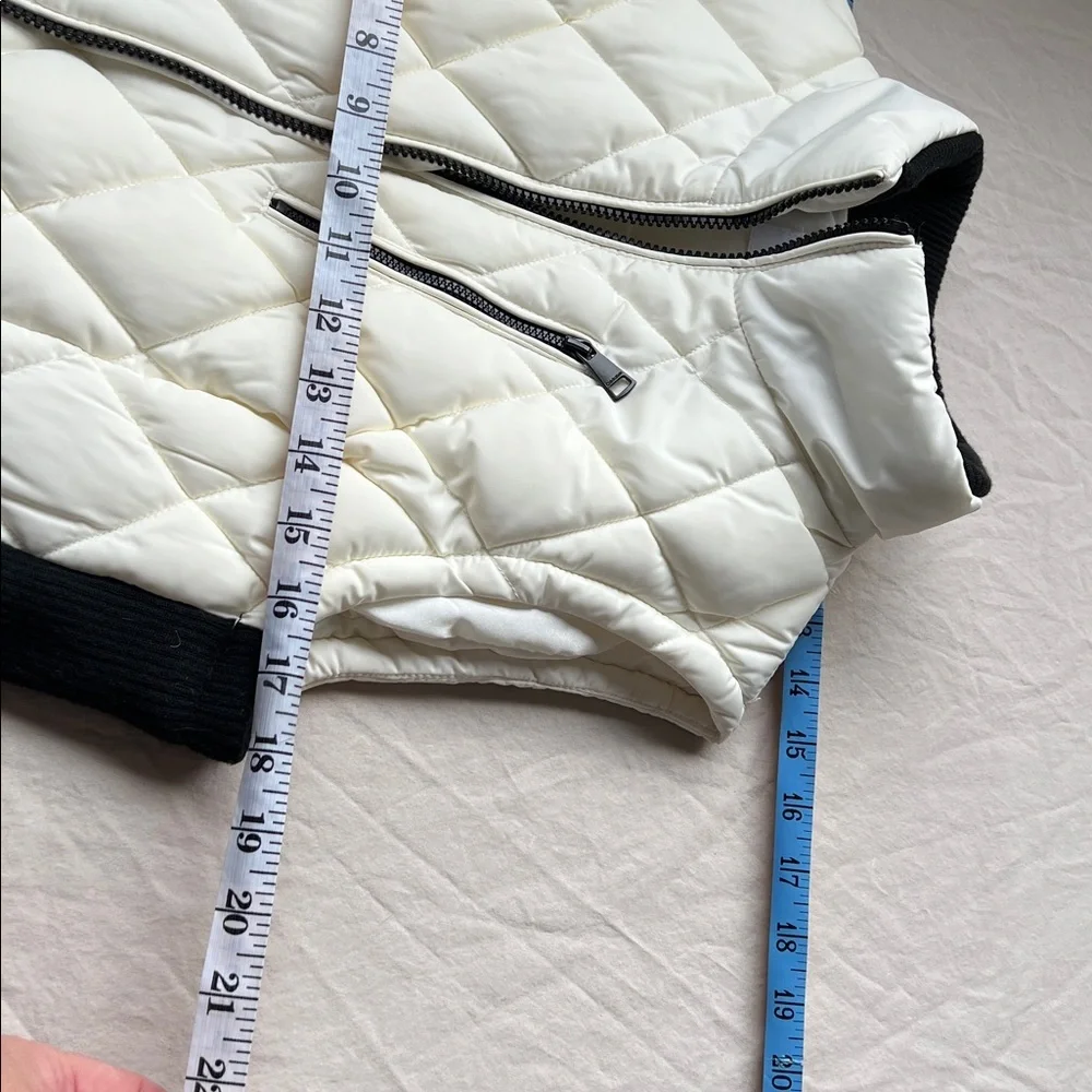 Cream and black quilted fitted vest by Calvin Klein with ribbed knit details sm - Picture 10 of 11